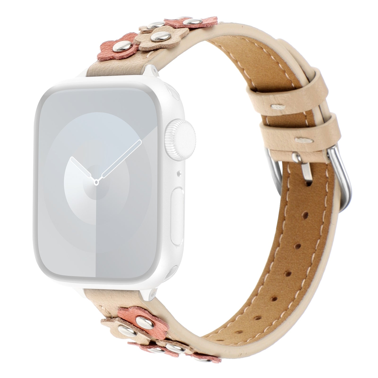 For Apple Watch Series 9 8 7 41mm / 6 5 4 SE (2022) SE (2023) SE 40mm / 3 2 1 38mm PU Watch Strap with Flower Rivets - Apricot For Apple Watch Series 9 8 7 41mm / 6 5 4 SE (2022) SE (2023) SE 40mm / 3 2 1 38mm PU Watch Strap with Flower Rivets - Apricot